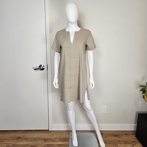 Theory Light Tan Linen Blend Short Sleeve Mini Dress Sz S